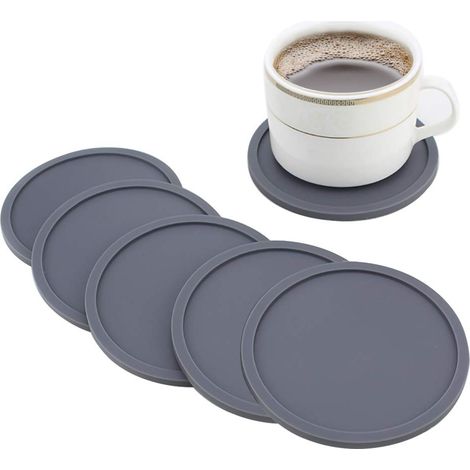Ensemble de 6 porte-gobelets en silicone antidérapants et lavables, pour boissons, pour une utilisation à la maison et à l'extérieur, gris. (1/5)