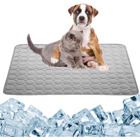 Alfombrilla refrescante de seda helada para mascotas, manta transpirable para dormir en verano para gatos y perros (100x70cm, gris) (1/3)