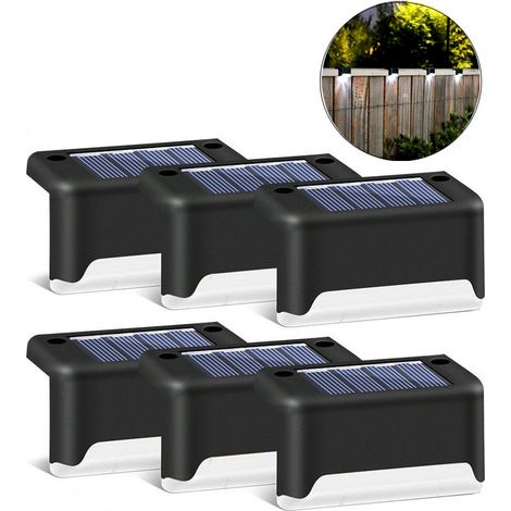 Lot de 6 lampes solaires à LED pour terrasse, étanches, pour escaliers, clôtures, terrasses et allées (lumière blanche) (1/5)