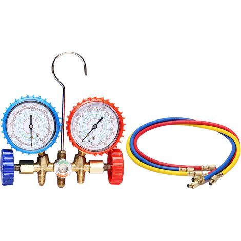 Automotive Air Conditioning Gauge Kit with 3 Hoses (Red/Blue/Yellow), Colored Scale and Viewing Window (1/5)