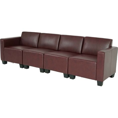 Sofá modular 4 plazas Lyon, polipiel, rojo-marrón
