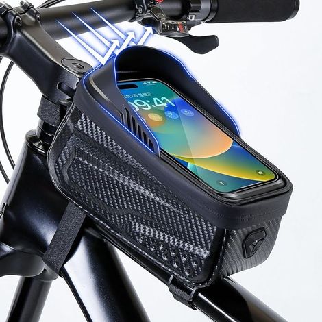 Sac de cadre vélo Étanche, Support Telephone Velo avec Visière Solaire, Ecran Tactile TPU, pour Smartphone sous 6,8 Pouces (1/5)