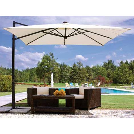 Ecru-farbener Sonnenschirm mit Beleuchtung. Seitliche Stange und Handkurbel anthrazit 300x300 cm MALIGI HOME MG/ARAGOSTA Ecrù (1/5)