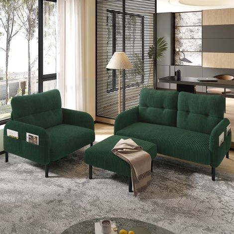 Set Cord da 3 pezzi: poltrona + poggiapiedi + divano a 2 posti con tasca laterale, struttura in tubolare d'acciaio e schienale extra morbido, seduta profonda per il massimo comfort, combinazione modul (1/5)