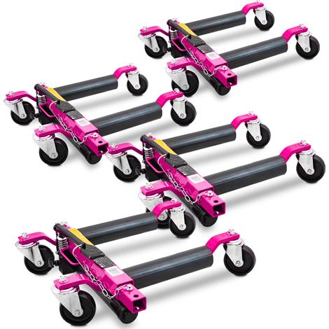 BITUXX 4 Stück PKW Rangierhilfe Rangierheber hydraulisch Wagenheber Auto Rangierroller Rangierheber belastbar bis 680 kg pro Rangierroller (Magenta)