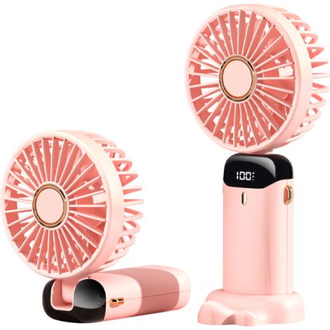 Mini ventilateur portable, rechargeable, petit ventilateur de bureau à 5 vitesses, pliable à 90°, fonctionne sur piles avec cordon, idéal pour la maison, le bureau et les voyages. (1/5)