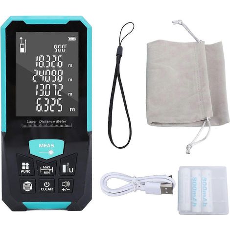Laser-Entfernungsmesser 0,05–100 m, 2,4-Zoll-LCD-Display mit Hintergrundbeleuchtung, IP54 wasserdicht, wiederaufladbar, digitaler Laser-Entfernungsmesser