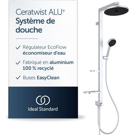 Colonne de douche, fabriquée à partir d'aluminium recyclé à 100%, douchette à économie d'eau avec différents types de jets – Argent (338x501x1104 mm) (1/5)