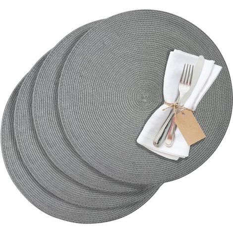 Set di 4 tovagliette rotonde color antracite Ø 38 cm - Sintetiche con effetto naturale (1/5)
