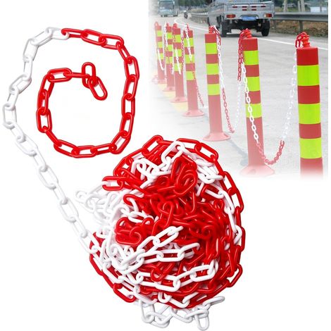 Chaîne De Signalisation En Plastique Rouge Et Blanc,30m Chaîne De Barrière Plastique De 6 Mm d'Épaisseur,Avec 2 Crochets,Pour La Sécurité d'Avertissement, De Parking, De Construction, De Surfaces (1/5)