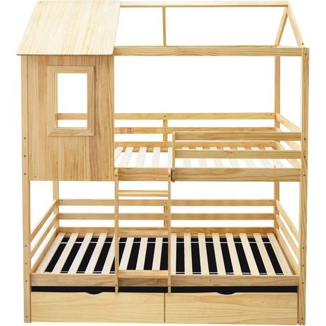 Litera + 2 cajones madera pino  90x190/90x190cm