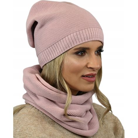 Ensemble élégant pour femme : chapeau et snood rose B1 (1/5)