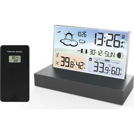 Station météo avec écran couleur LCD et capteur de température intérieure-extérieure (1/4)