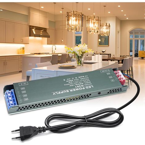 Transformateur 220V 12V LED Driver 400W Ultra Mince Transfo 33.3A Adaptateur Alimentation 220V AC à 12V DC Convertisseur D'alimentation Basse Tension Transfo de Tension Constante, Avec Plug (1/5)