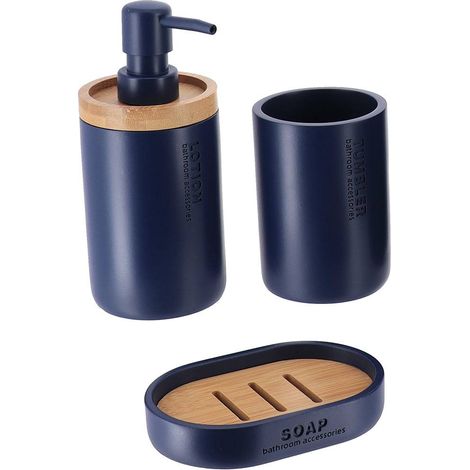 Becherset seifenspender und seifenschale polyresin - marineblau bambus - Tendance (1/2)