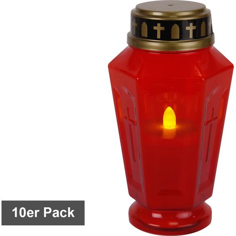 Star Trading Display Serene, bougies funéraires, 10 pièces, rouge, LED, blanc chaud, extérieur, 15,5 cm