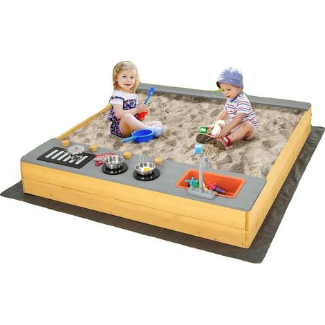Sandkasten, Holzbau, einschließlich Spielzubehör, Hellgrau (1/2)