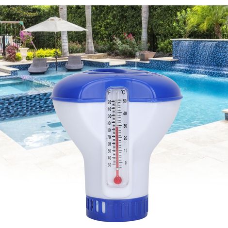 Schwimmender Chlordosierer für Schwimmbäder mit Thermometer und Tablettenhaltern (1/5)