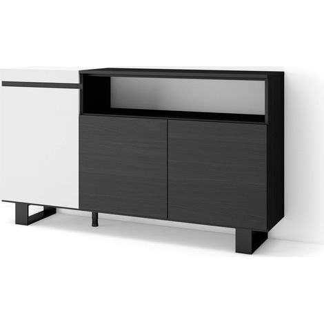 Skraut Home - Credenza, Mobile, Cucina, Madia, mobile ingresso, 150x87x35cm, 3 Porte, Design industriale, Stile moderno, Bianco e nero (1/5)