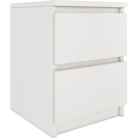 Hucoco – Table de chevet moderne 2 tiroirs – Dimensions 40x30x30 cm – Meuble d'appoint blanc – Look minimaliste et classique (1/7)