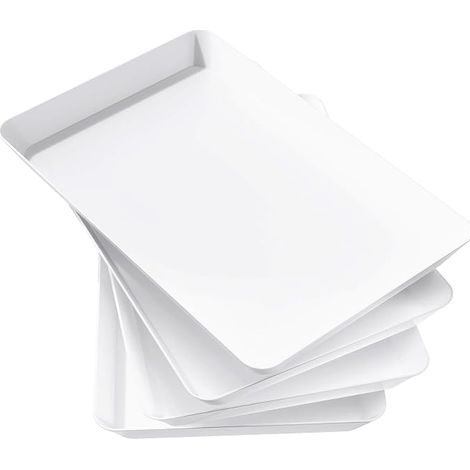 Serving Tray, Meal Tray, Rectangular Plastic Tray, 36.7 x 24 cm, Buffet Stand, Fruit Basket, Cake Stand for Snacks, Biscuits, Plates, White (1/4)