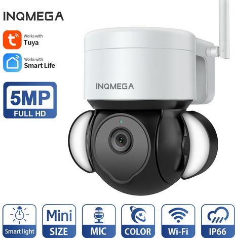 Caméra Projecteur de Surveillance Extérieure WiFi Tuya / Smart Life 5MP, PTZ 355°/90°, Vision Nocturne Couleur et IR, Suivi Automatique, Audio Bidirectionnel, Zoom Numérique 4x, IP66, Alimentation Inc (1/5)