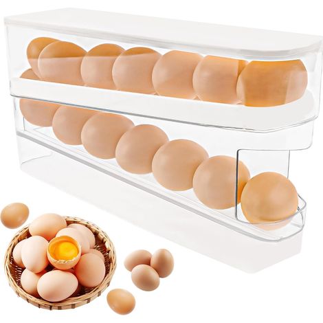 2 Niveaux Distributeur Automatique D'œufs, Organisateur D'œufs au Réfrigérateur, Peu Encombrant Roulant Rangement oeuf, Peut Contenir 12 Gros œufs, pour Réfrigérateur, Cuisine, Armoires(30x8.5x14cm) (1/5)