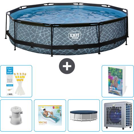 Exit Pool Rund - Steinoptik - 360x76 cm - 7-teilig  S207 (1/5)