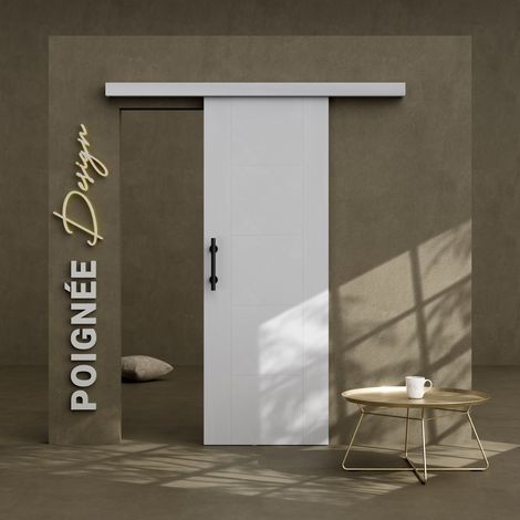 Porte Coulissante avec Rail + Poignée Verticale - Laquée Damier 73 cm