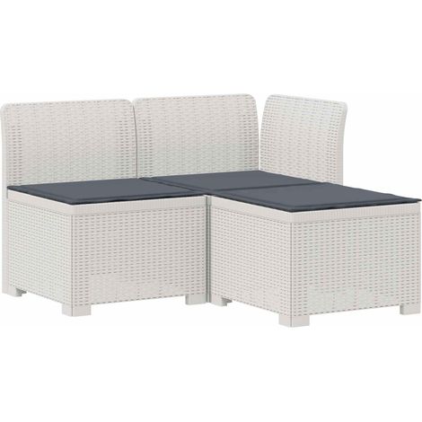 Divano da giardino 3 posti con cuscini in look rattan PP Bianco vidaXL (1/5)