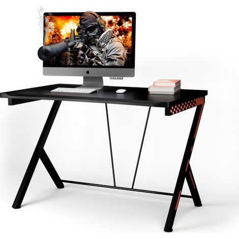 Scrivania gaming ergonomica da 116cm, Scrivania multiuso per PC con struttura in metallo Nero (1/4)