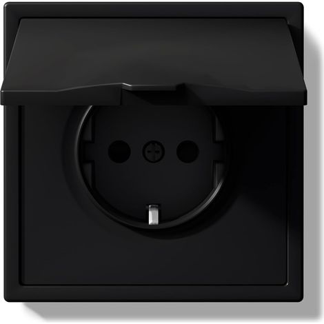 Prise encastrée avec couvercle étanche, 250 V 16 A Prise extérieure avec cadre en polycarbonate, Prise murale avec griffes pour pièces humides/salle de bain, 1 compartiment noir (1/5)