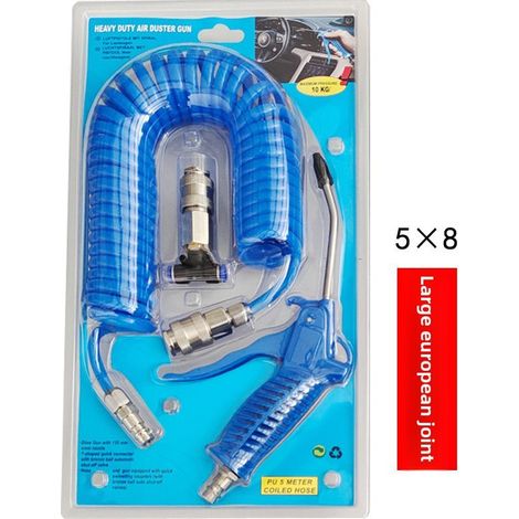 Ensemble pistolet à poussière de style européen pour l'exportation, tube à ressort en PU de 5 m, tuyau d'air spiralé, connecteur japonais à trois voies (58 européen trois-en-un) (1/5)