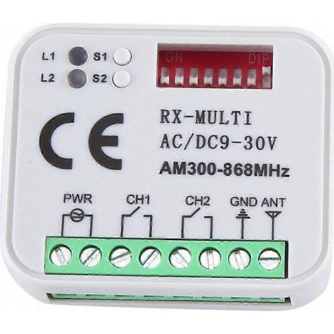 Récepteur universel multifréquence 300-868MHz, 2 canaux, 12V/24V, télécommande sans fil (1/5)