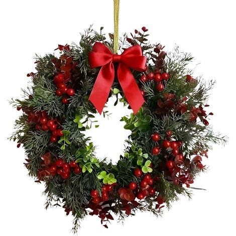 Guirlande De Noël - 40 Cm - Branches Réalistes Avec Pommes De Pin Et Baies Rouges - Pour Porte Intérieure Ou Extérieure (1/5)