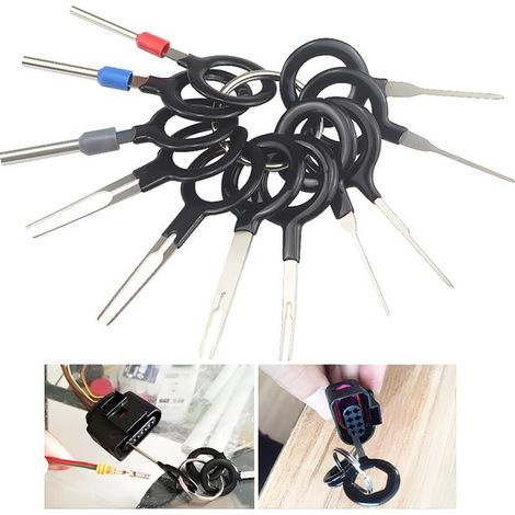 11 Pcs Auto Terminals Enlèvement Outil Set, Voiture Électrique Câblage À Sertir Connecteur Pin Extracteur Kit pour Réparation De La Voiture (1/5)
