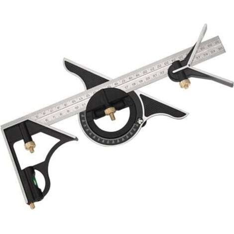 Combination Metal Square, Multifunctional Woodworking Ruler, Combination Angle Ruler with Zero Level Protractor, Straight Head, 300 mm (1/4)