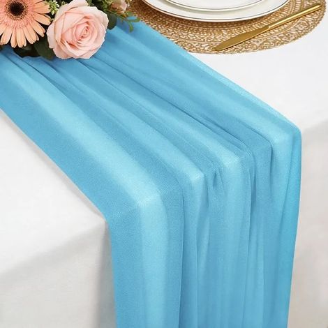 Chemin de Table en Mousseline Bleu Ciel, 77x300 cm. Doux et confortable, en mousseline de soie. Idéal pour maria - Bleu Ciel 1 Pièce (1/5)