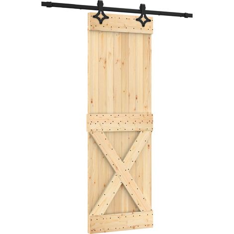 Sliding Door Natural and Black 70 x 210 cm Solid Pine Wood vidaXL (1/5)