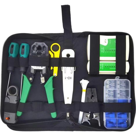 Kit 12-en-1 testeur câble LAN & pince à sertir RJ11/45 pour maintenance réseau ou domestique 12 1 45 (1/5)