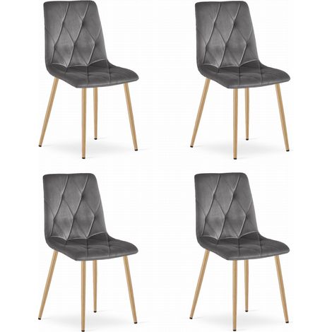 Sedia Libra - velluto grigio scuro / gambe color legno x 4 (1/5)