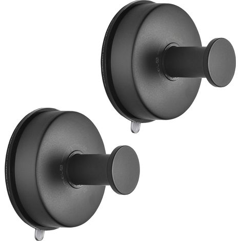 Lot de 2 crochets à ventouse en acier inoxydable pour serviettes de salle de bain, ustensiles de cuisine, noir mat
