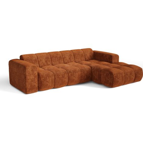 Canapé d'angle droit 5 places en velours gaufré terracotta BLOOM (1/5)