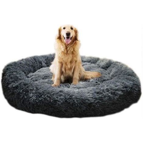 Lit moelleux rond pour Chat et Chien Extra large Lavable avec coussin,Deluxe Panier pour Animal Domestique-100x100cm-gris (1/4)