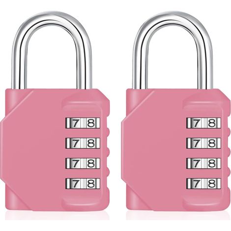 Cadenas à combinaison rose à 4 chiffres pour casier de salle de sport, lot de 2, extérieur avec fenêtre latérale, rose