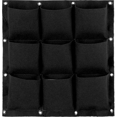 Sac de plante mural sac de plantation suspendu sac de culture de plantes jardinière murale verticale intérieur extérieur fleur 9 poches (noir) (1/4)