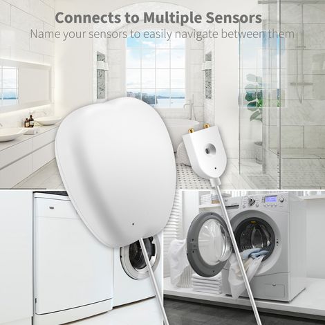 Detector inteligente de fugas e inundaciones con conexión Wi-Fi, cable de 90 cm (3 pies), notificación y alarma mediante aplicación, compatible con IFTTT, funciona con pilas, ideal para cocina, baño o (1/3)