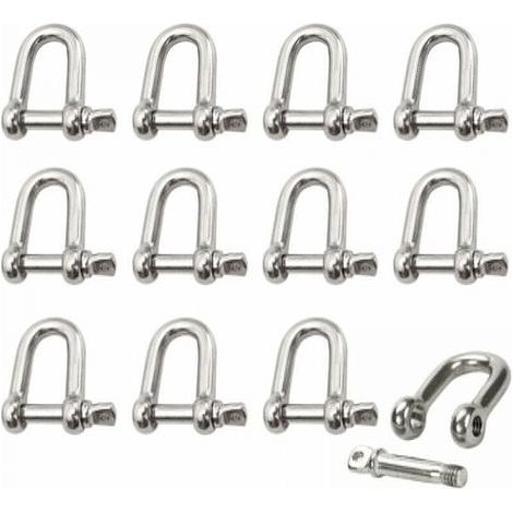 Manille Inox 12 Pièces M4 Manille Inox Acier Manille de Levage Manille D'anneau de D de Chaîne Manille Goupille Vis Boucle Manille Droite Joint Fermoir pour Chaîne (1/5)