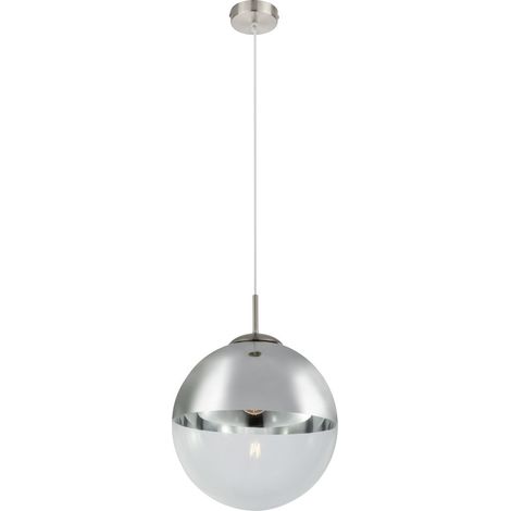 Globo Varus Plafonnier suspendu Globe 30 cm, nickel mat, abat-jour en verre transparent, 1 culot E27