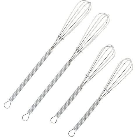 4er-Pack Mini-Küchen-Schneebesen für Eier, Soßen, 12,7 cm und 17,8 cm silberne Mini-Schneebesen (1/4)